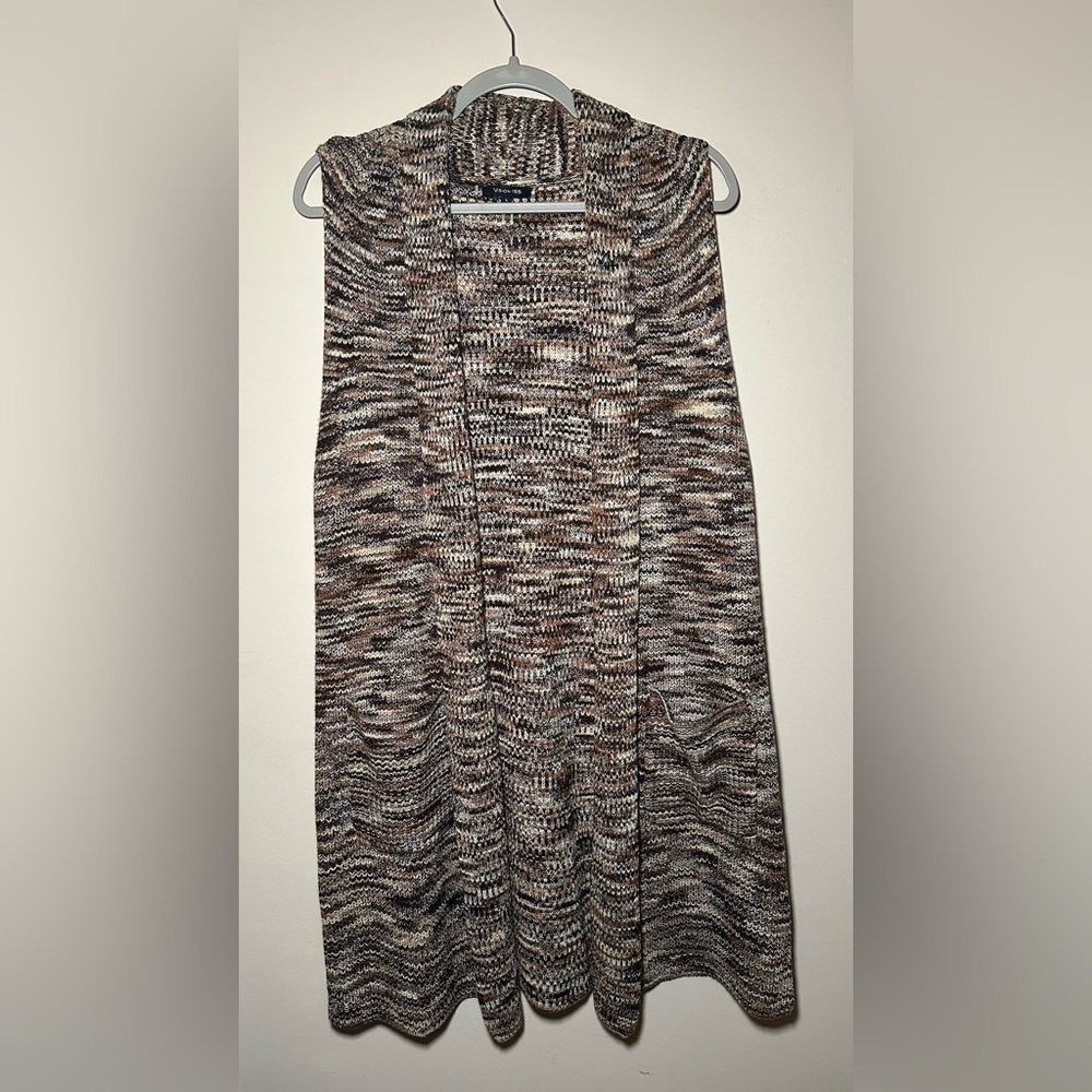 Vision 155 Elegant Neutral Knit Shawl Drape Front Cardigan Size L